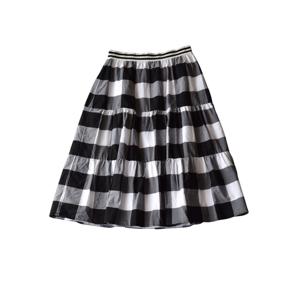 Talbots Black White Buffalo Plaid Tiered Midi Skirt Petite